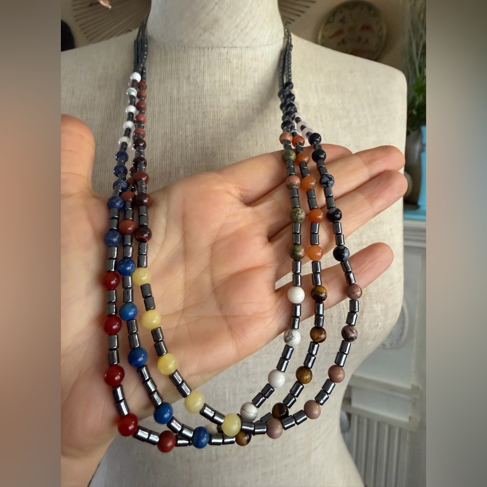 Vintage Multi-Stone Beaded Statement Necklace - image 3